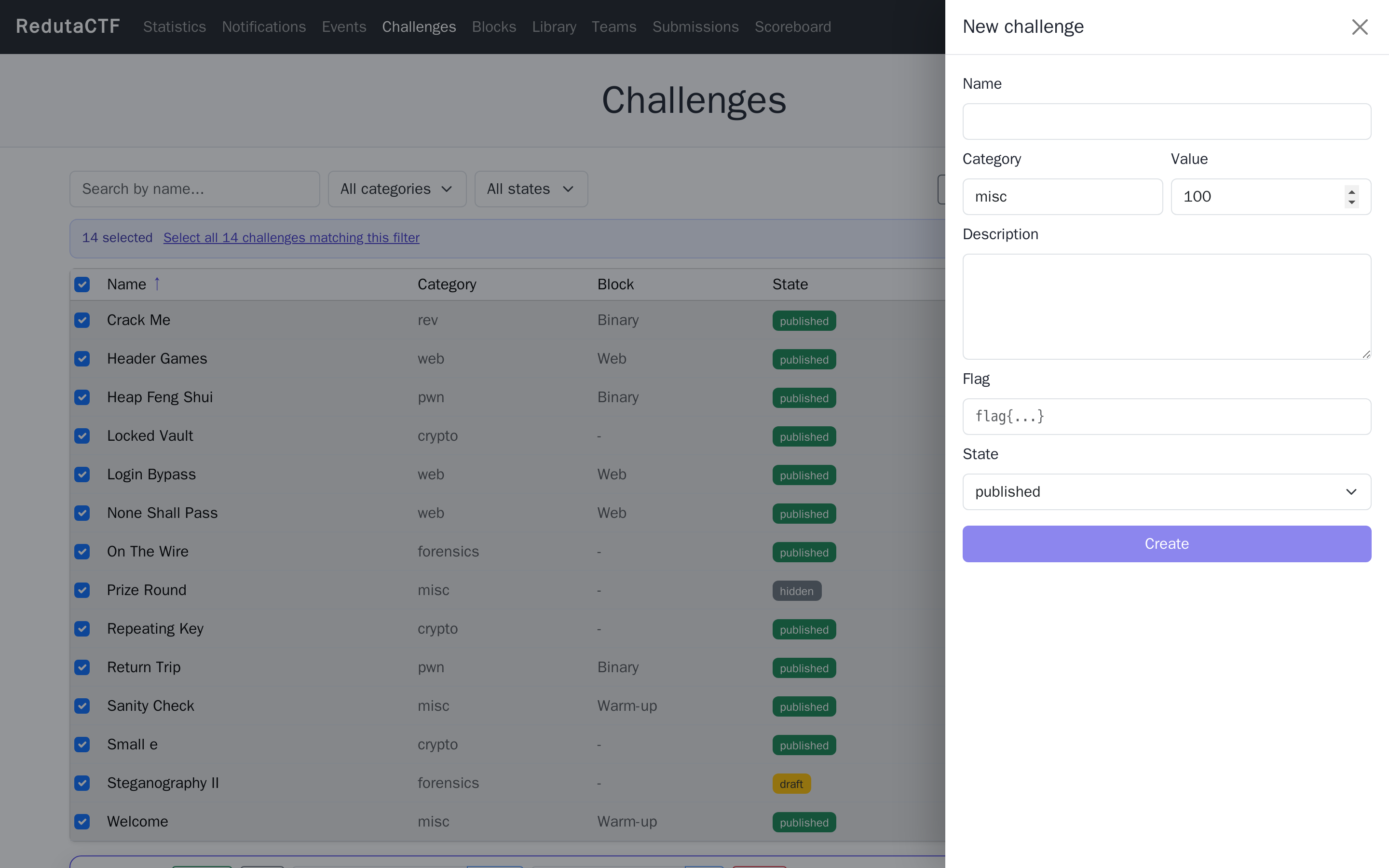 Create challenge drawer